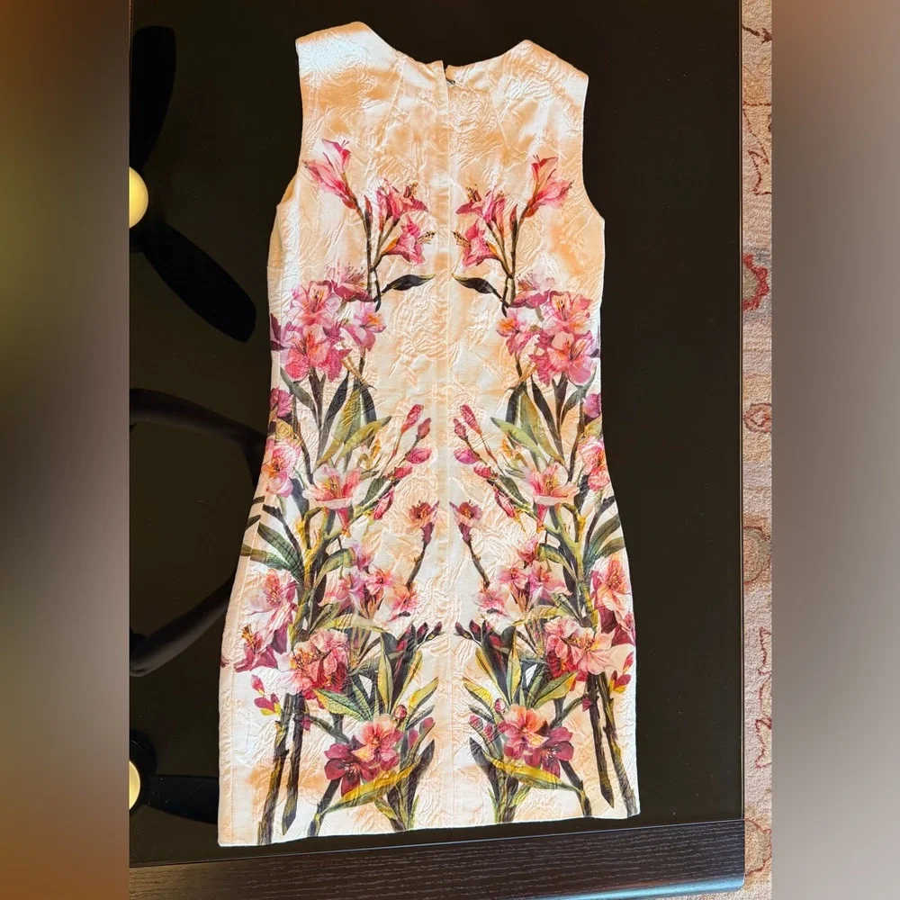 DOLCE & GABBANA - White and Pink  Brocade Mini Dress - Picture 6 of 8